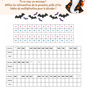 Message codé Tables de multiplication - Halloween
